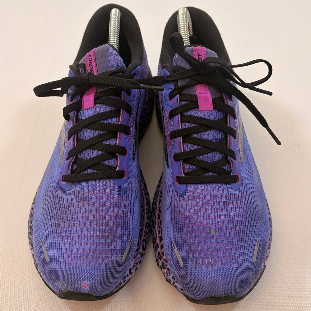 Brooks Ghost 14 Running Shoes Womens 11 Purple Leopard Print Athletic Comfort - Picture 2 of 8